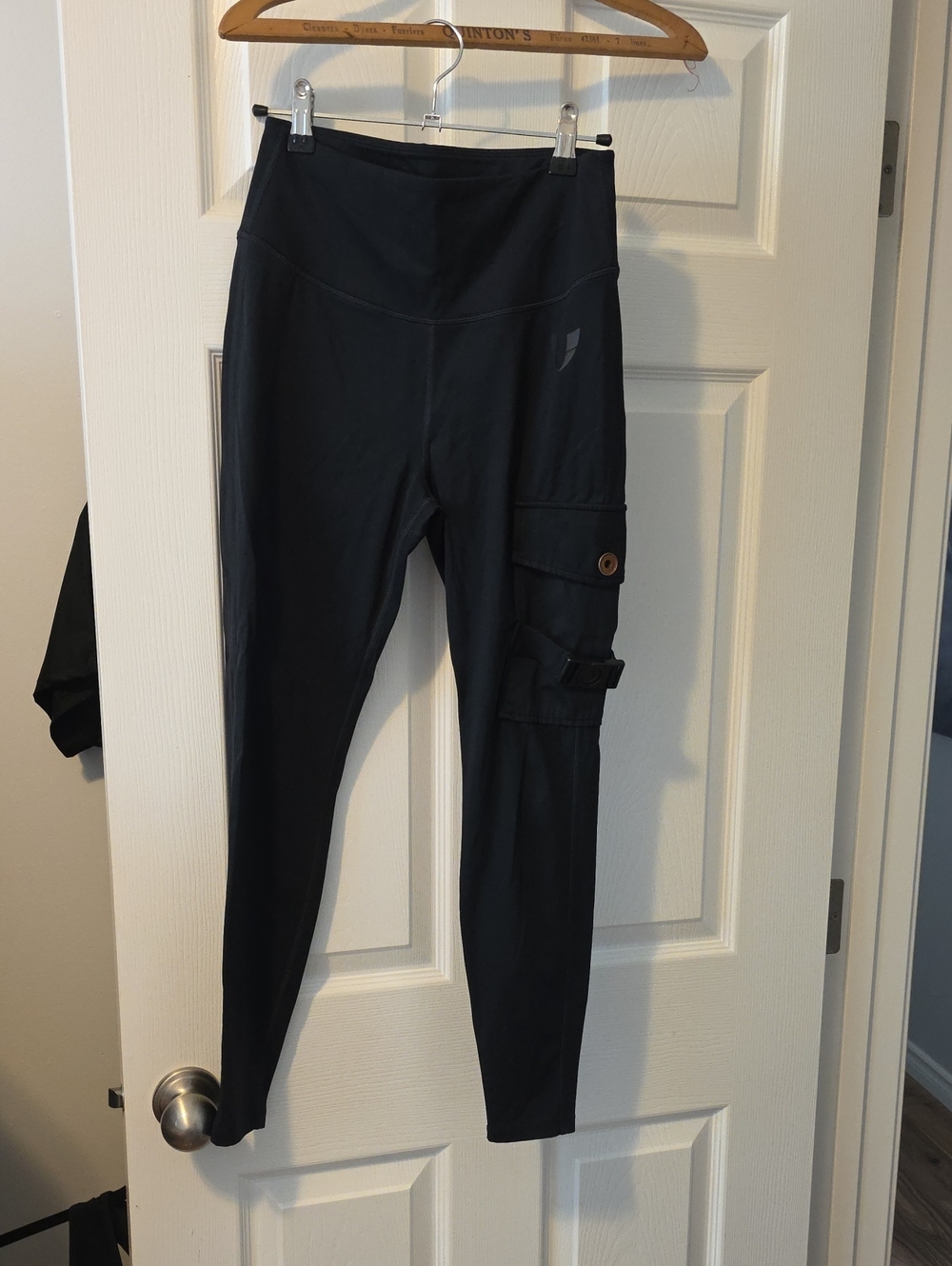High-Rise Black Cargo Leggings with Utility Pocket
